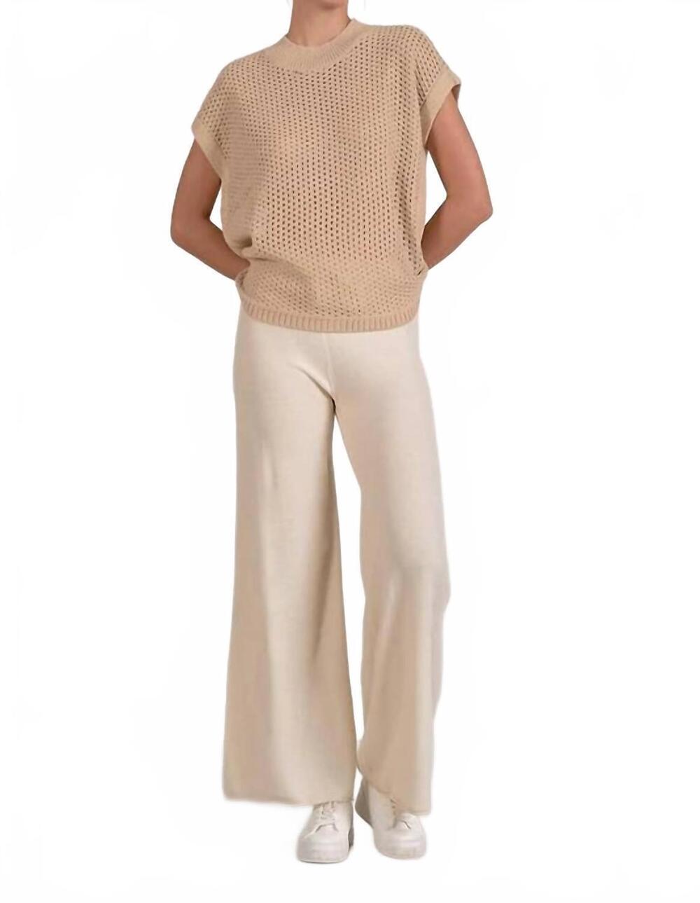 NEW ELAN short sleeve knit top in sand